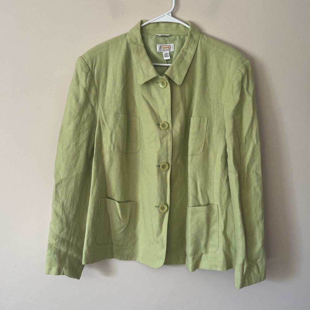 Talbots Women's Plus Green Linen Blazer Jacket 24W Lightweight Classic